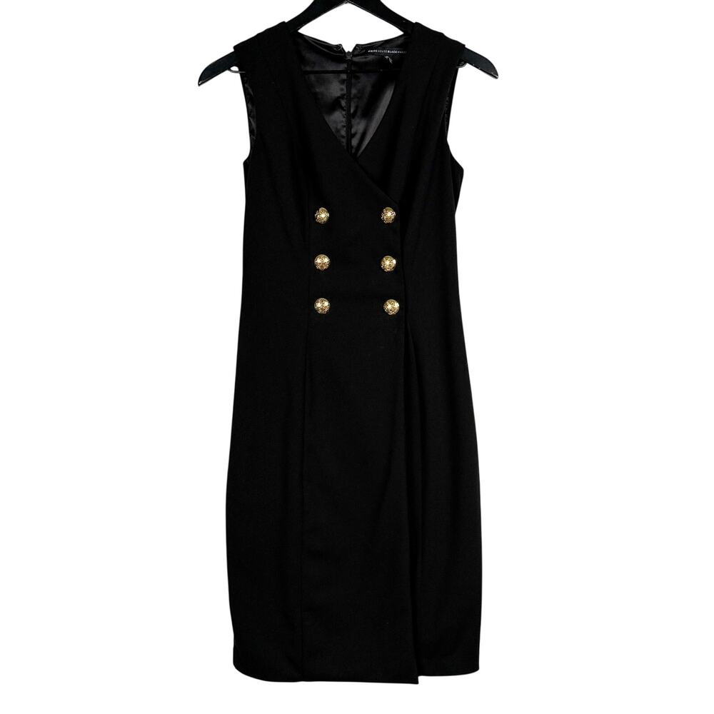 White House Black Market Sheath Pencil Dress Gold Buttons - 2